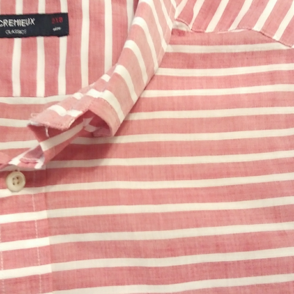Cremieux 100% Cotton BIG MAN SS Stripe Orange white shirt Classic Summer NWT - Picture 4 of 4
